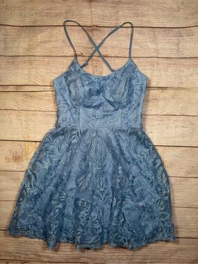 Xtraordinary Powder Blue Lace Wedding Guest, Graduation Mini Dress